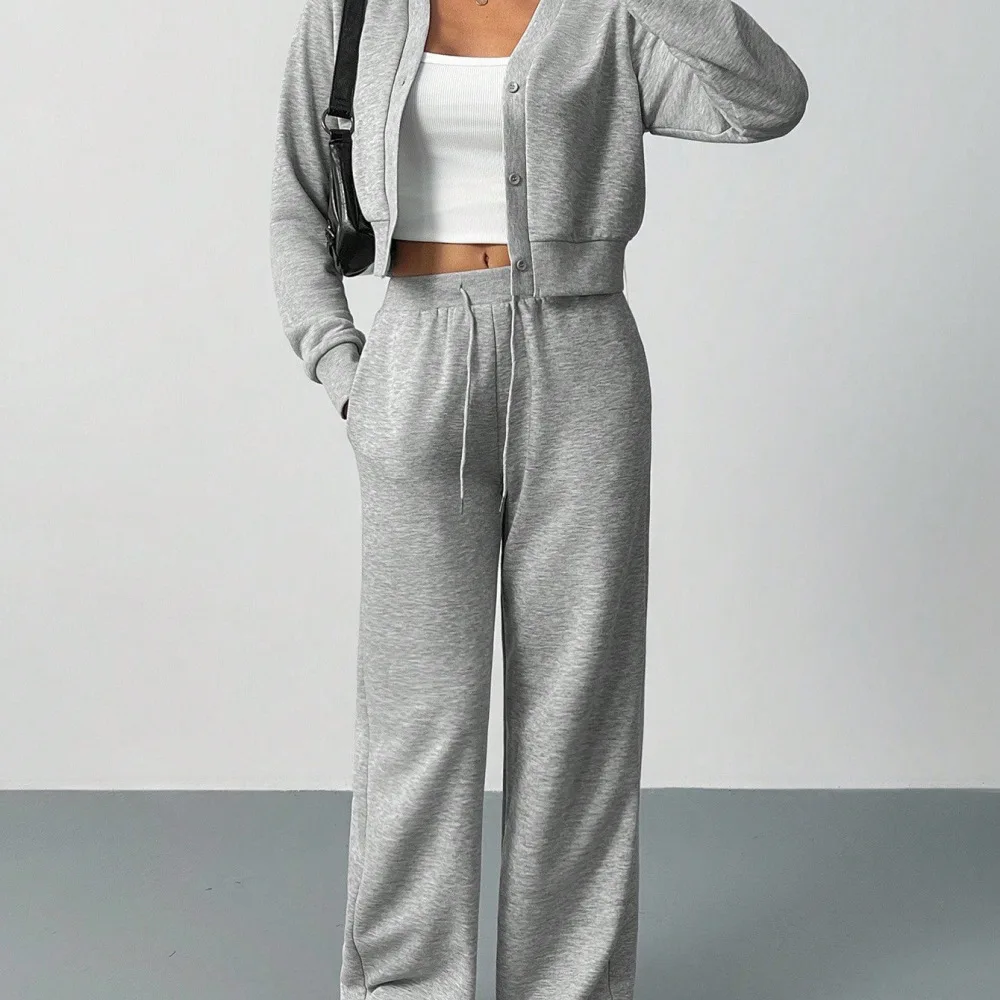 Ladies Two Piece Suit Autumn Winter Long Sleeve Cardigan Elastic Waist Pants Leisure Sportswear Comfortable Casual Tracksuit