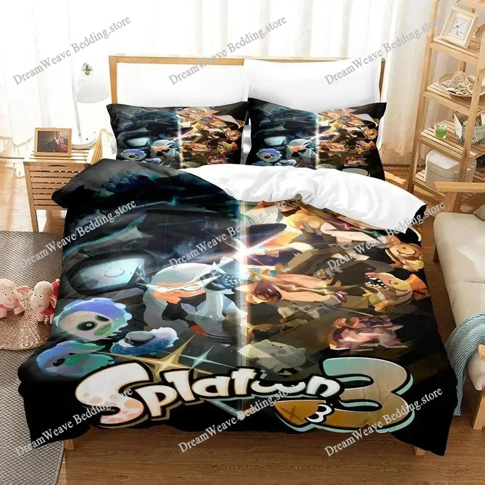 Kawaii Game Splatoon 3 Bedding Set Single Twin Full Queen King Size Bed Set Adult Kid Bedroom Duvet Cover Sets Bed Sheet Set 3