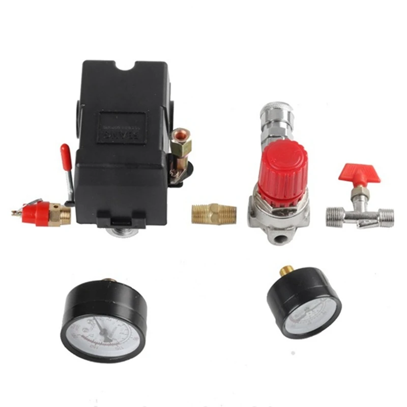 Air Compressor Pressure Switch Pressure W/Valve Control Regulators Gauge 90-120PSI 4 Port Safety Valve Air Compressor