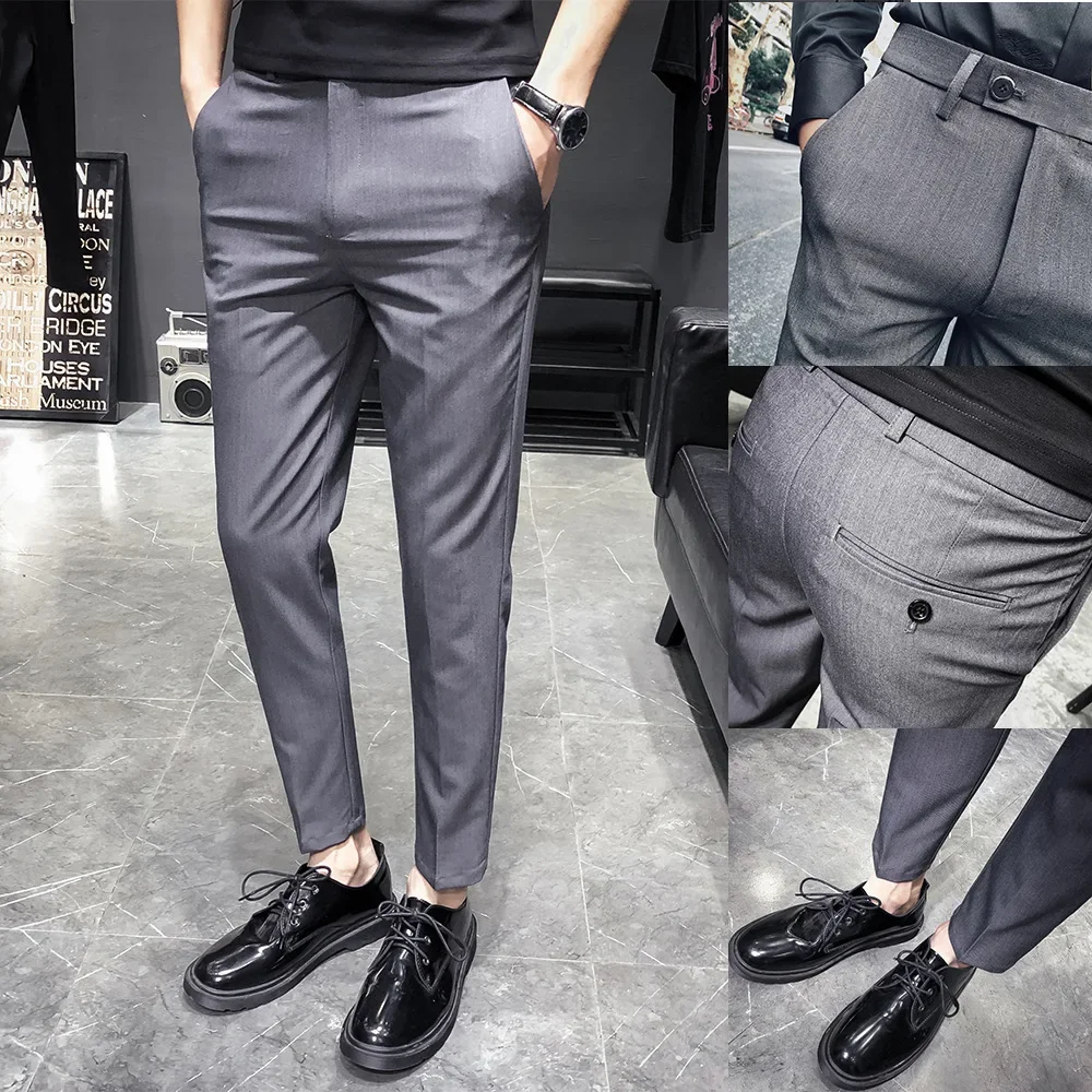 

Men Suit Pants Korean New Solid Slim Business Casual Trousers Male Wedding Straight Leg Pants Classic Fashion Male Clothing