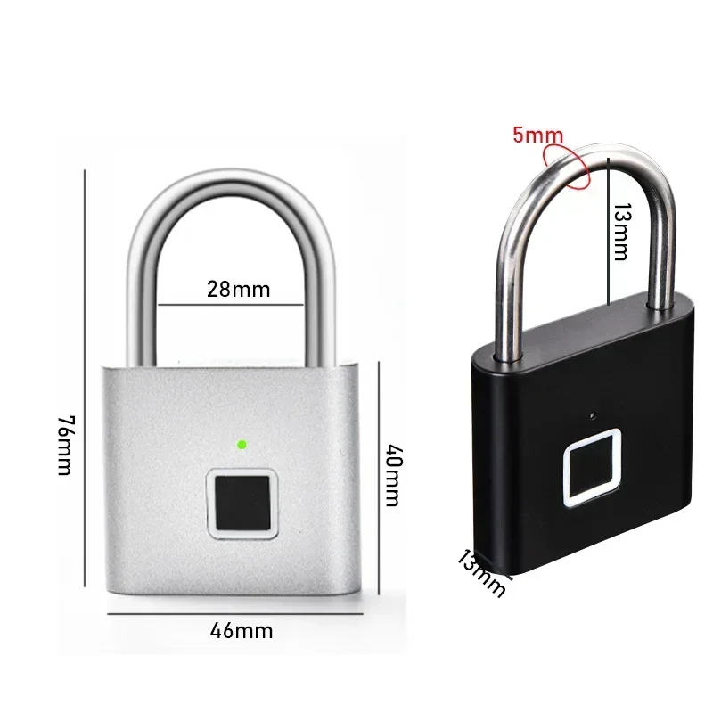 Smart Fingerprint Padlock Waterproof Zinc Alloy Biometric Padlocks USB Charging Fingerprint Lock Door Lock