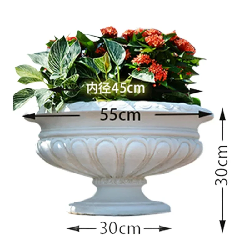 

European-style magnesium mud relief Roman column flower pot, home gardening hotel decoration