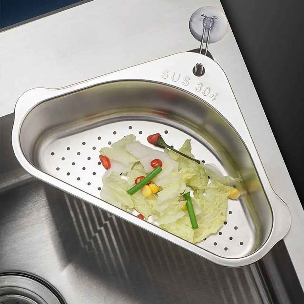 Stainless Steel Material Stainless Steel Sink Drain Basket Corner Strainer Design Space-Saving Triangular Sink Filter