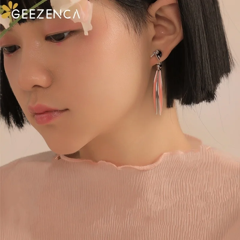 GEEZENCA 1 قطعة حقيقية 925 الفضة جميل أرنب طويل الوردي الأذن وأقراط النساء فريد لذيذ بيان الجبهة والخلفية القرط