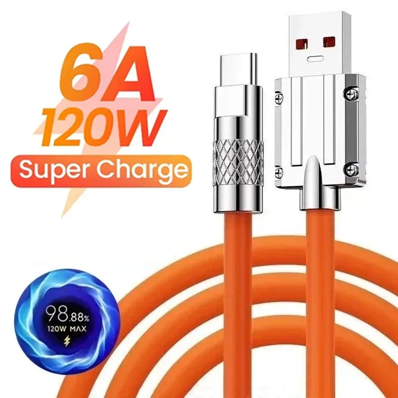 1m Type C Liquid Silicone Cable 120W 6A Super Fast Charging Data Cord Aluminum Alloy For Xiaomi Huawei Mobile Phone Data Line