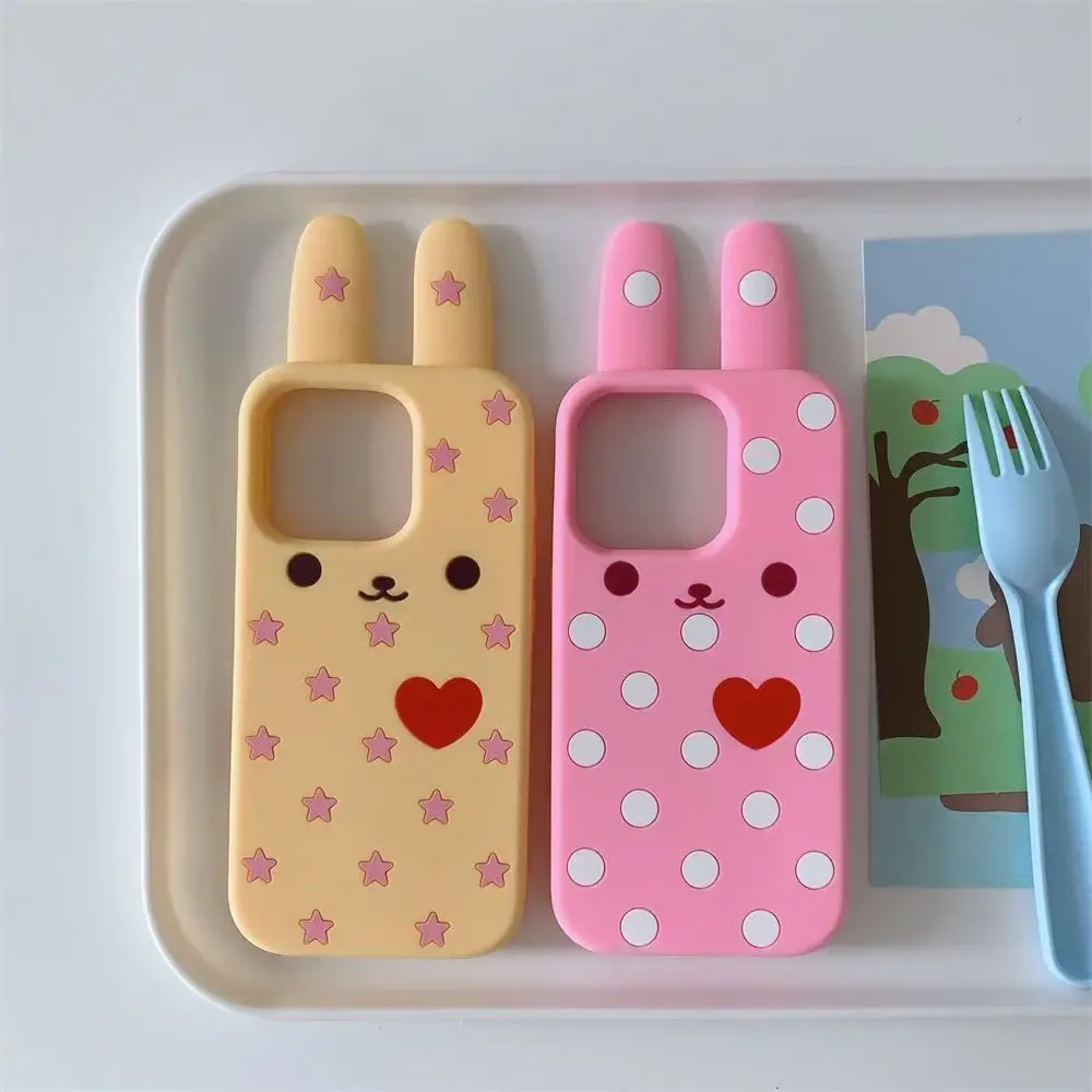 Etui na telefon iPhone 17 Pro Max 16 15 14 13, silikonowe, miękkie, 3D, z motywem serca i królika.