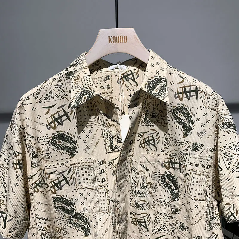 Leisure Loose Personality Handsome Classic Versatile Printing Graffiti Street Style Men's Short Sleeved Shirt Spring Summer 2024