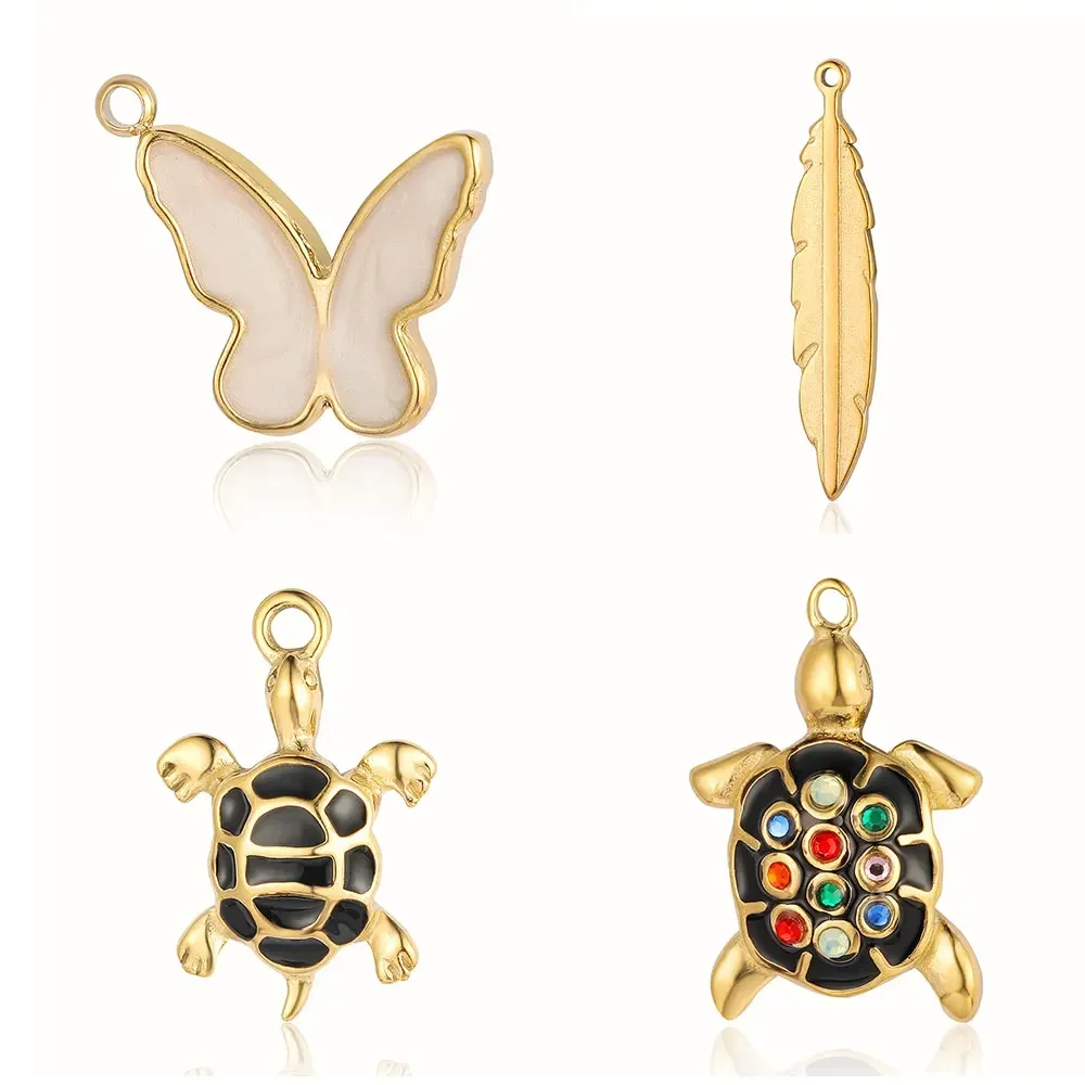 3pcs/Lot Enamel Butterfly Turtle Mirror Polished 316 Stainless Steel DIY Charm Leaf Snake Tree Of Life Jewelry Necklace Pendant