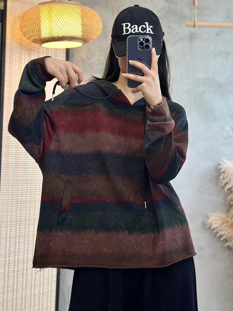 Max LuLu 2023 Autumn Fashion Clothes Womens Casual Loose Hooded Striped Hoodies Ladies Korean Luxury Classic Vintage Sweatshirts