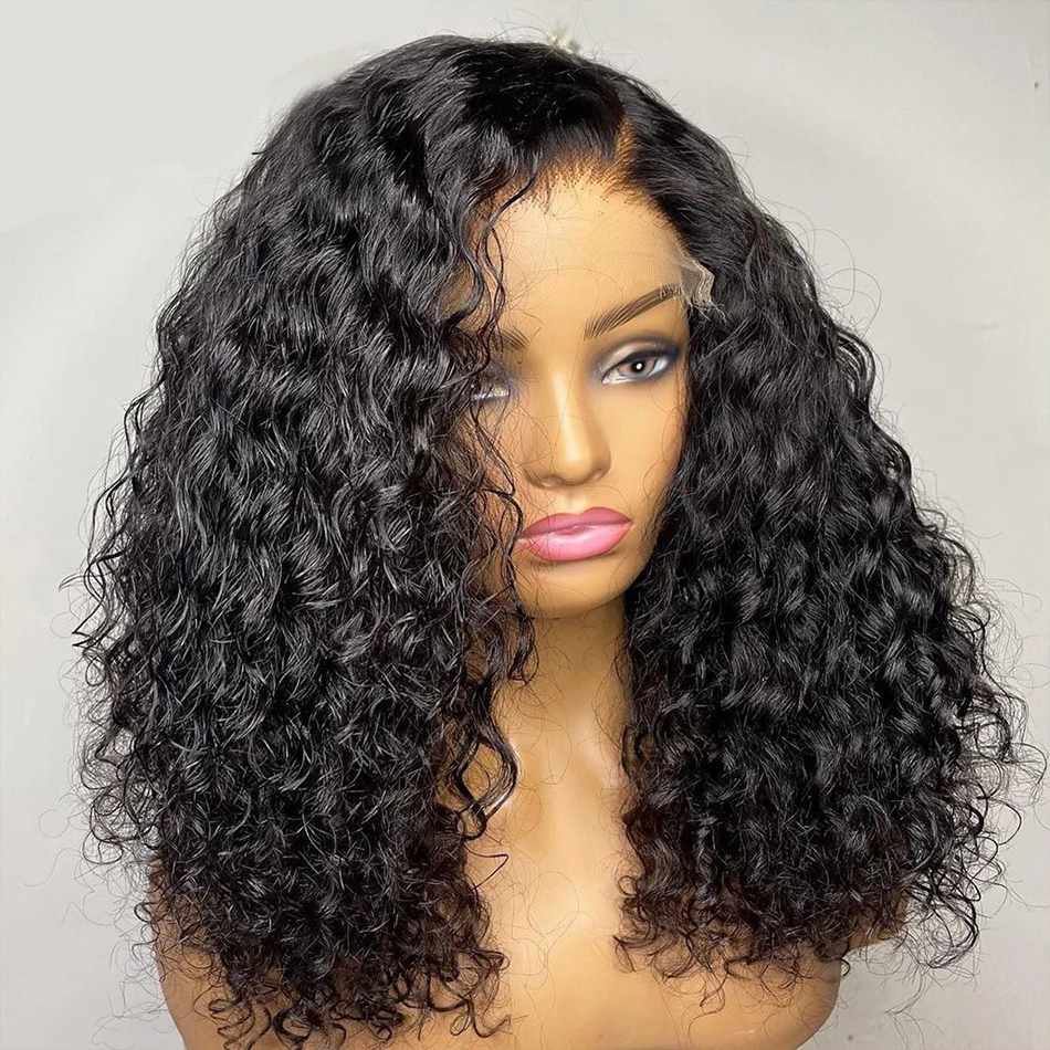 

Human Hair Wigs 13x4 Lace Frontal Wig Curly Short Bob Wigs Brazilian Deep Wave Bob Wig 4x4 Closure Wig Women Pre Plucked Black