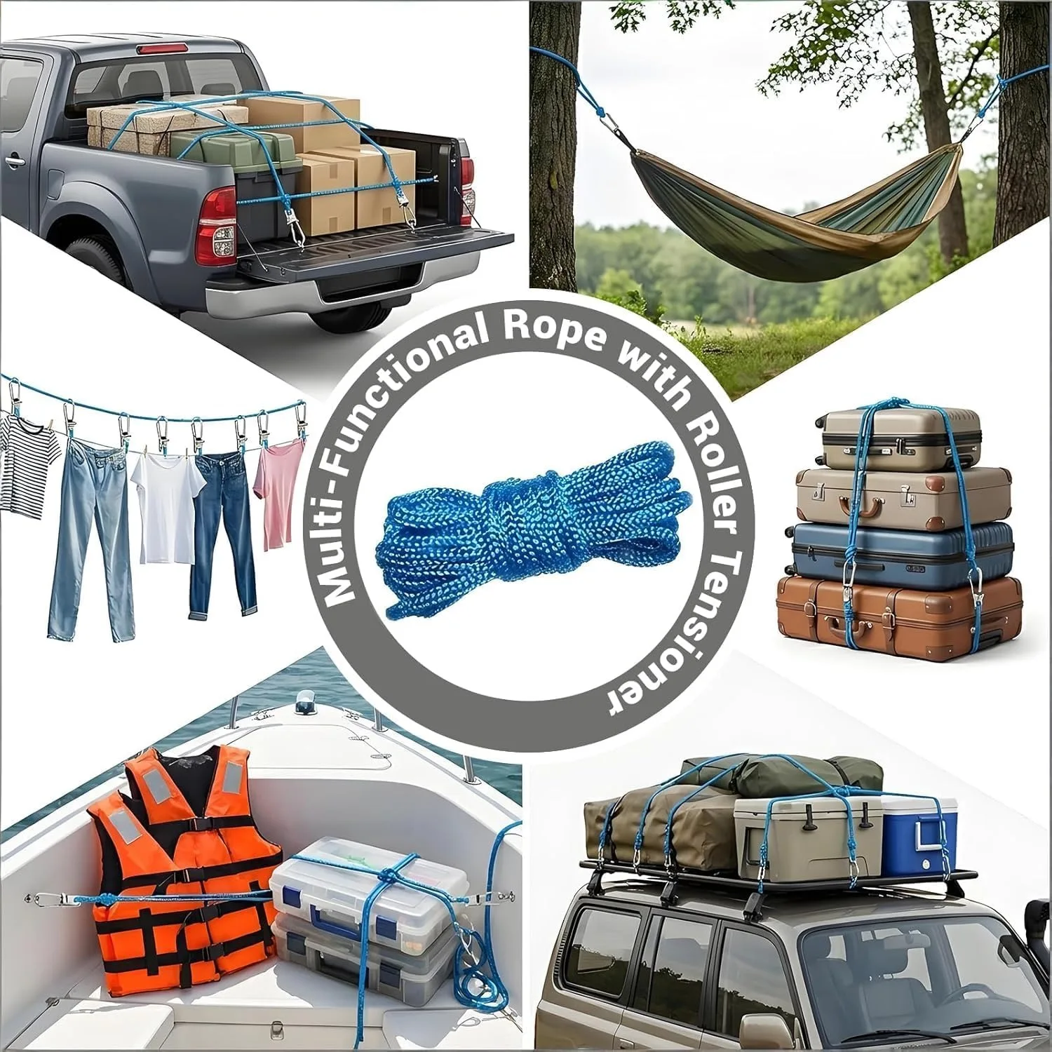 Seilbindewerkzeug und Spanner mit Rollenspanner, robuste einziehbare Schnalle mit Zubehörseil, geeignet für Camping – Detail 10