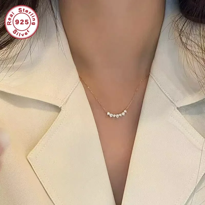S925 Sterling Silver Women's Necklace 18K Gold-Plated Super Shiny Synthetic Zircon Smile Curve Necklace Simple Versatile Pendant Clavicle Chain for Women Light Luxury Niche Starry Atmosphere Exquisite High-End Feel Gift for Best Friend Girlfriend Birthday Gift Best Valentine's Day Gift Women's Jewelry