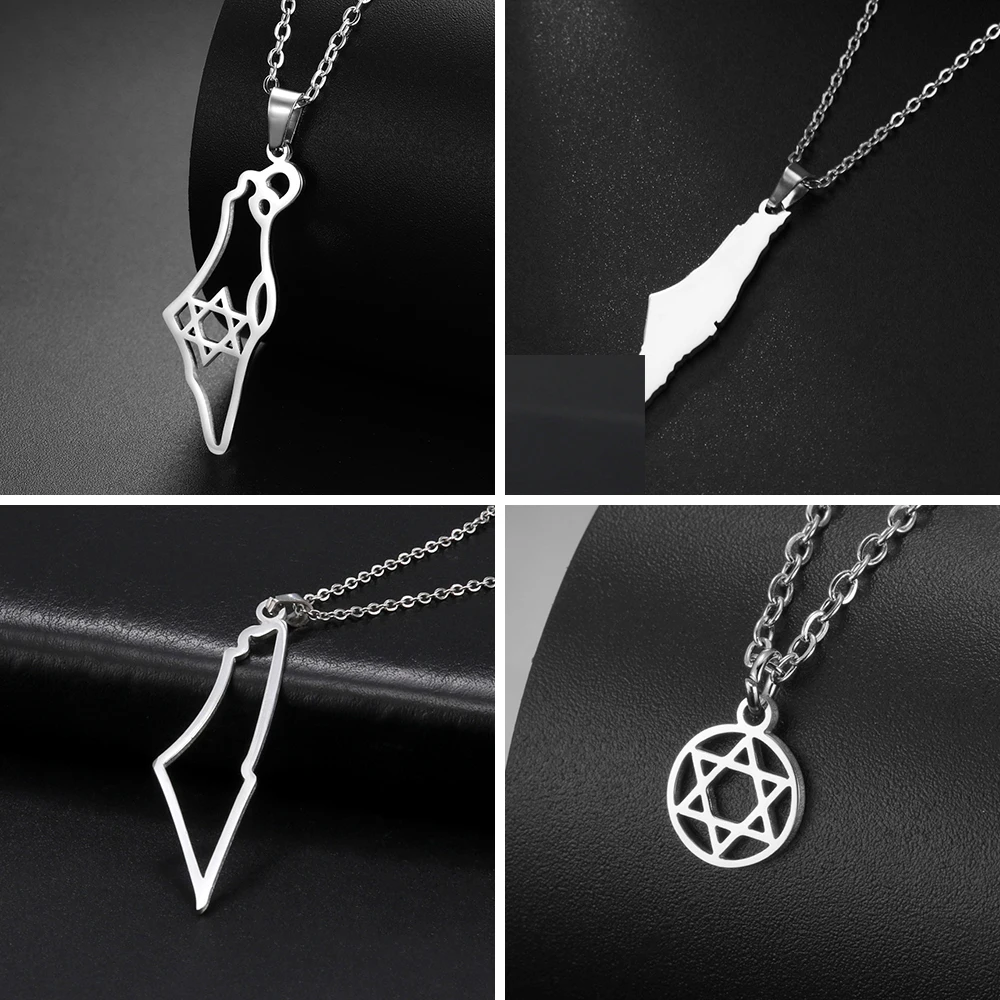 Teamer Israel Map Star of David Pendant Necklace for Women Men Jewish Stainless Steel Necklace Ethnic National Jewelry Wholesale