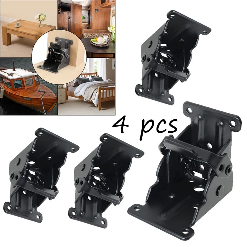 4pcs Iron Folding Support Frame Self-Locking Hinge Table Leg Fittings Gussets Folding Legs Hardware Tool Adjustable Connector