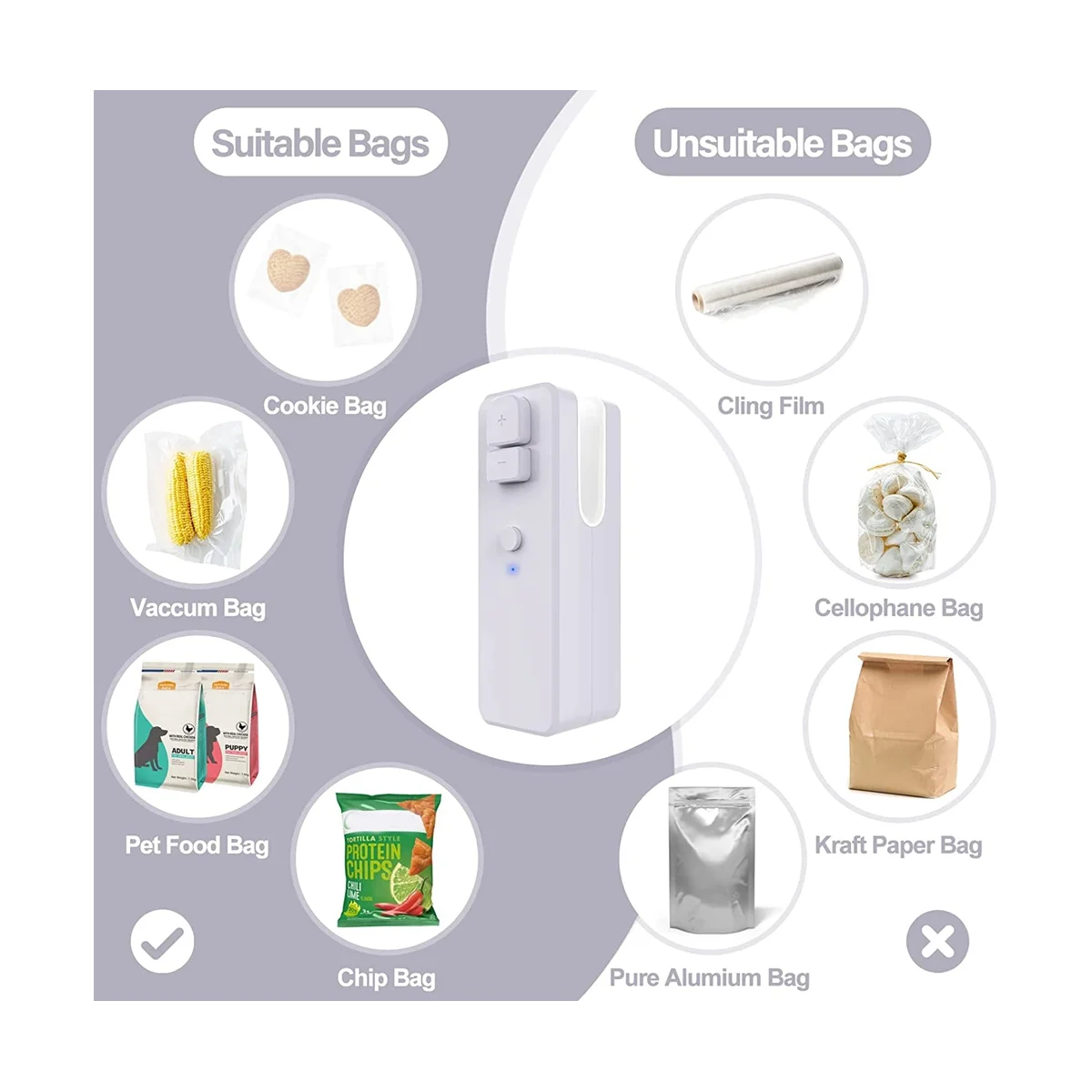 Mini Bag Sealer, Rechargeable Mini Chip Bag Sealer and Cutter with Soft Magnetic, Portable Chip Bag Sealer Machine