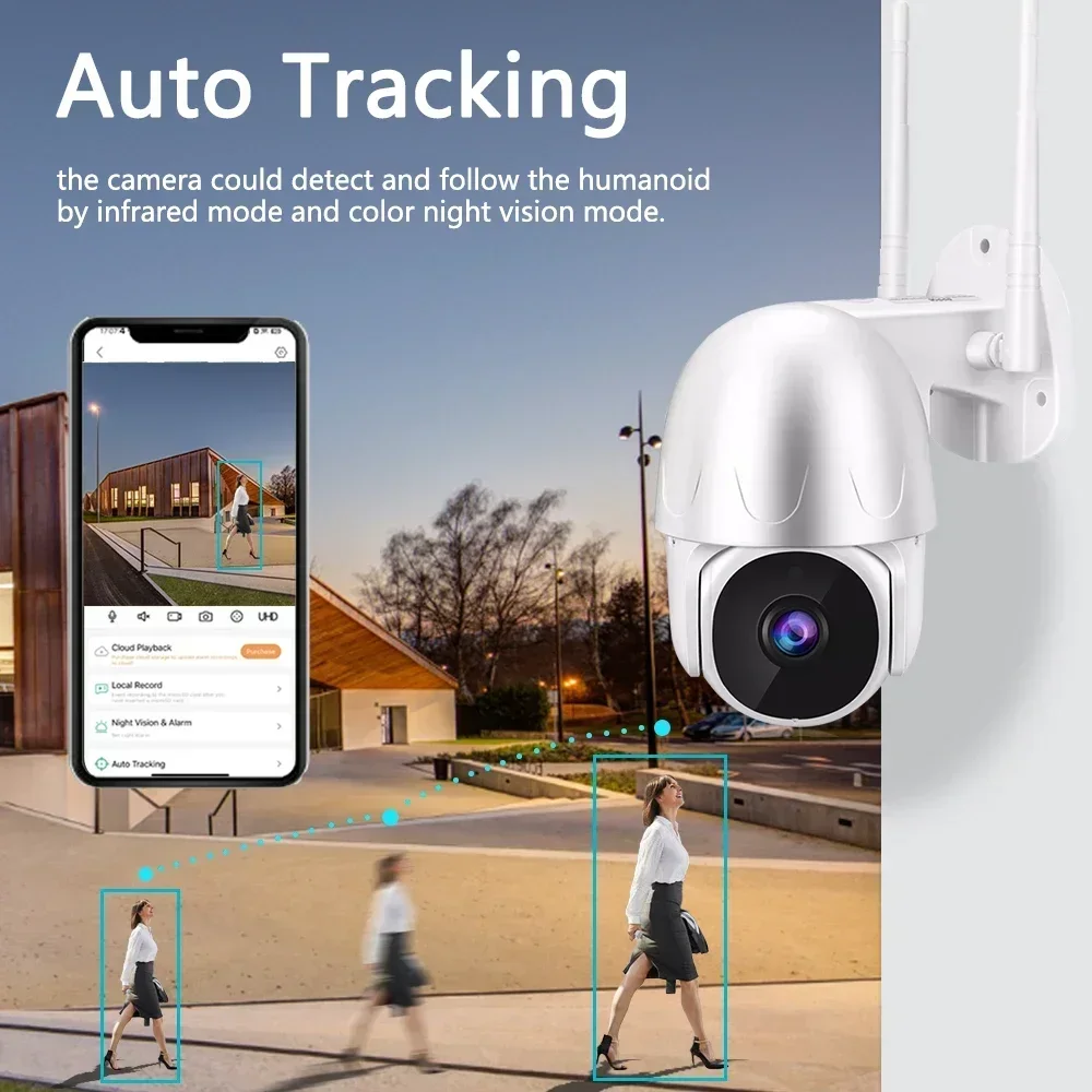 5MP PTZ WiFi IP Wireless Camera Tuya Smart Outdoor Home Security 4X Zoom Auto Tracking Dome Camera CCTV Video Surveillance