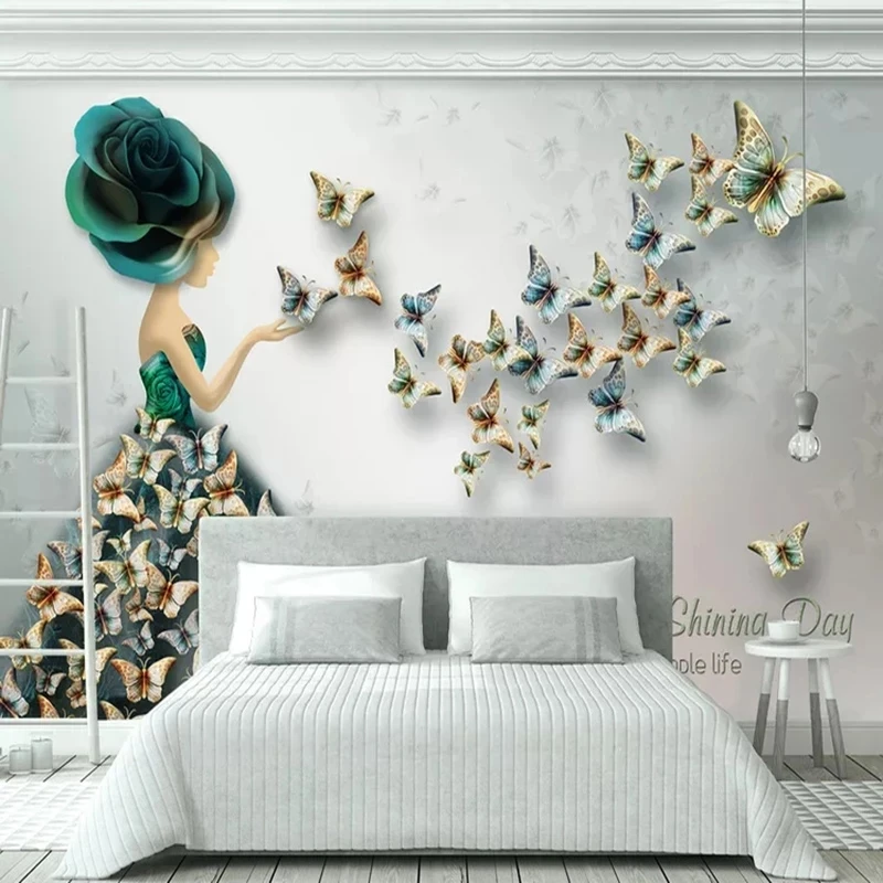 Customized 3D Relief Butterfly Ballet Dancer Mural Creative Art Wallpaper Living room sofa TV background wall bedroom restaurant