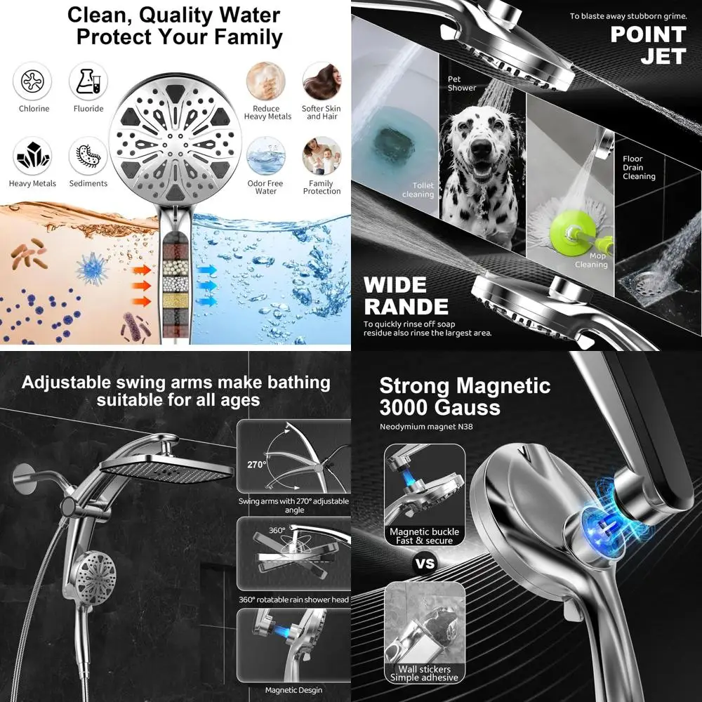 

Filtered High-Pressure Rainfall Shower Head with Adjustable Handheld Combo and Built-in Magnetic Docking