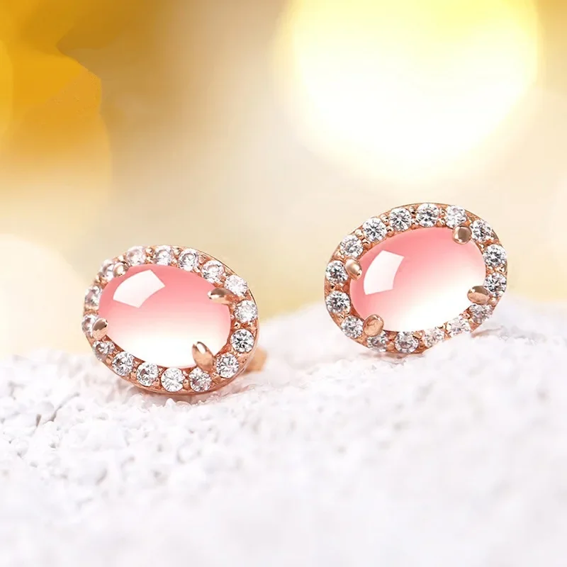 14K Rose Gold Jewelry Earring for Women Fine Aros Mujer Oreja Gemstone Bizuteria Silver 925 Jewelry Orecchini Stud Earrings Girl