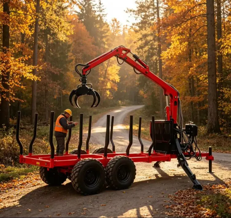Hydraulic Wood Timber Trailer with Crane ATV Loader Core Component Crane Timber Loader and Grapple