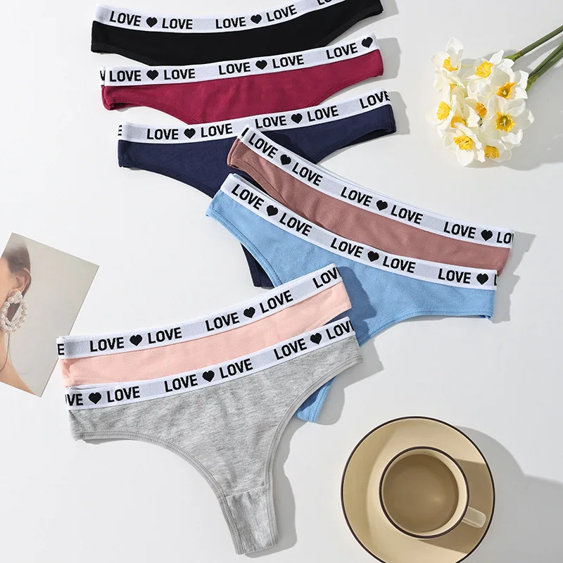 7Pcs Women Sexy Thongs Low Waist Panties Underwear Letter Girls Briefs Cotton G-String Breathable Ladies Panty Female Lingerie