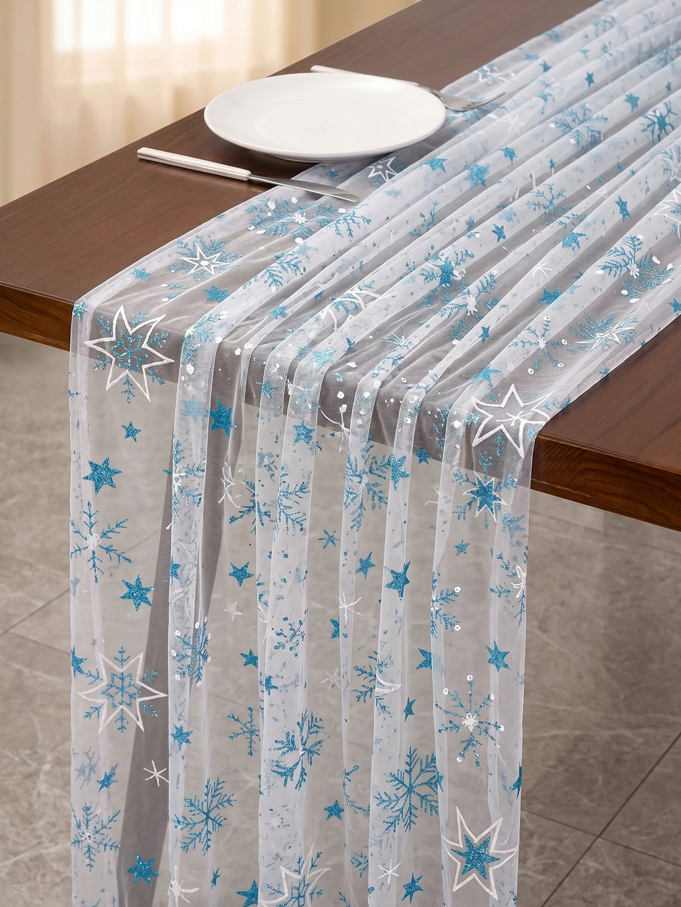 Christmas Table Runner - Camino de mesa de tela transparente