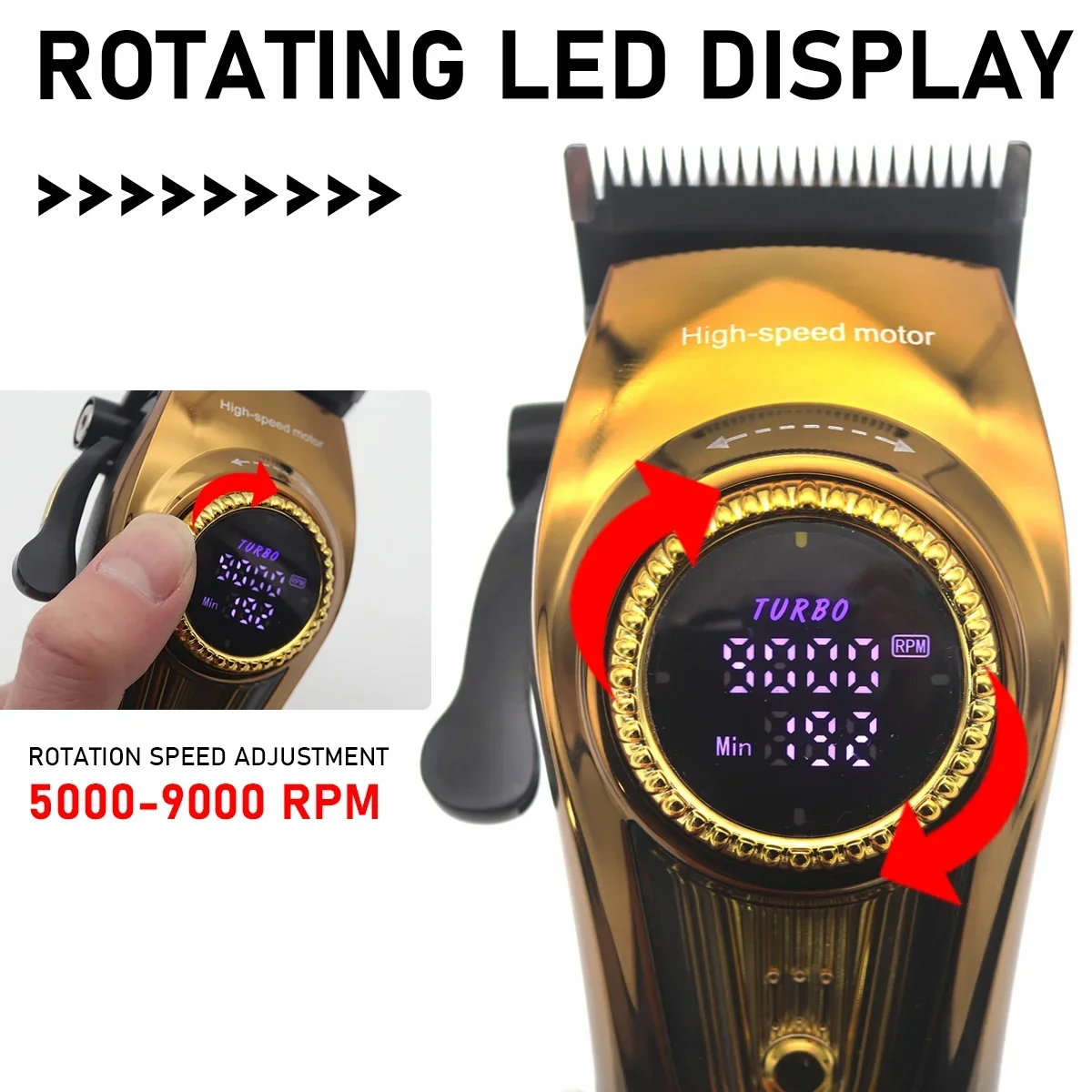 Kemei 1691 1677 T228 Professionelles Friseur-Schneidemaschinen-Set, Rotationsgeschwindigkeitseinstellung, LED-Anzeige, Herren-Haarschneidemaschine – Detail 1