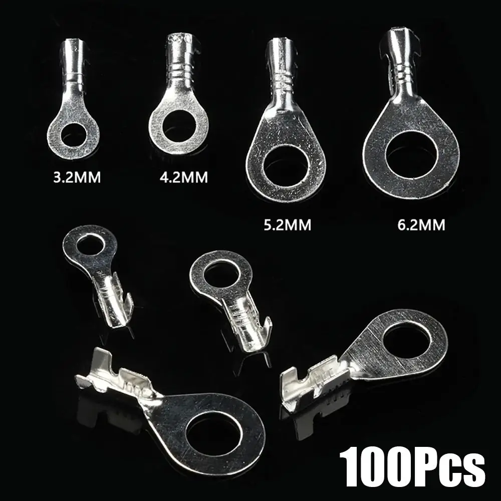 100Pcs Durable M3/M4/M5/M6/M8 DJ431 Terminal Block Brass Ring Eyes Wire Connector Tinning Non-insulated Assortment Kit