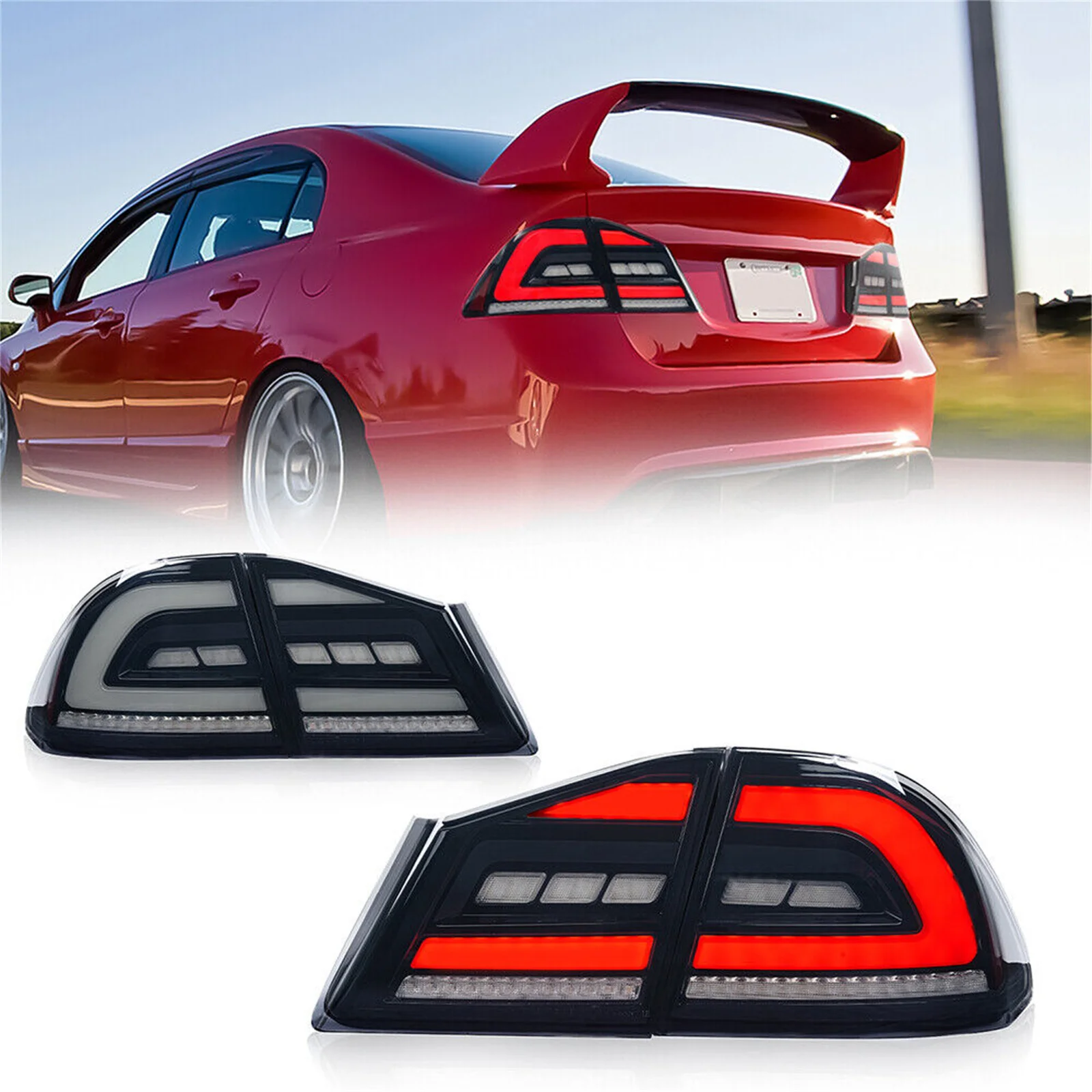 2pcs Animation Sequential Rear Lamp L&R LED Tail Light For Honda Civic 2005-2012 Engine Car Replacement Parts