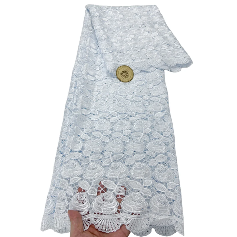 Hot Sale Green 2025 High Quality Guipure Cord Lace Fabric Cotton Lastest African Brocade Nigerian Lace Fabric 5 Yards 15A21