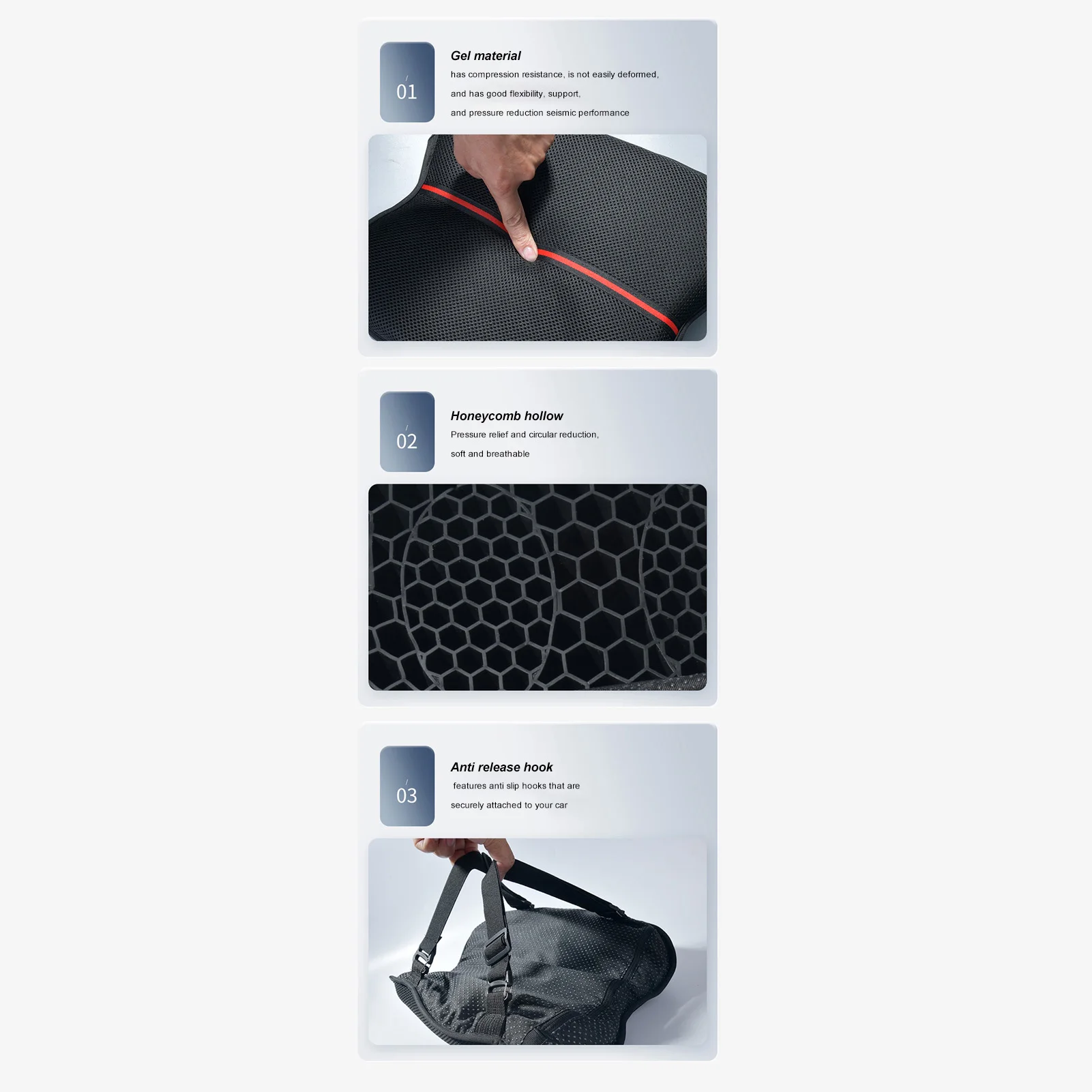 Motorcycle Gel Seat Cushion 3D Honeycomb Breathable Shock-Absorbing seat Cushion High Elasticity Gel for Comfortable Travel Long - view 3