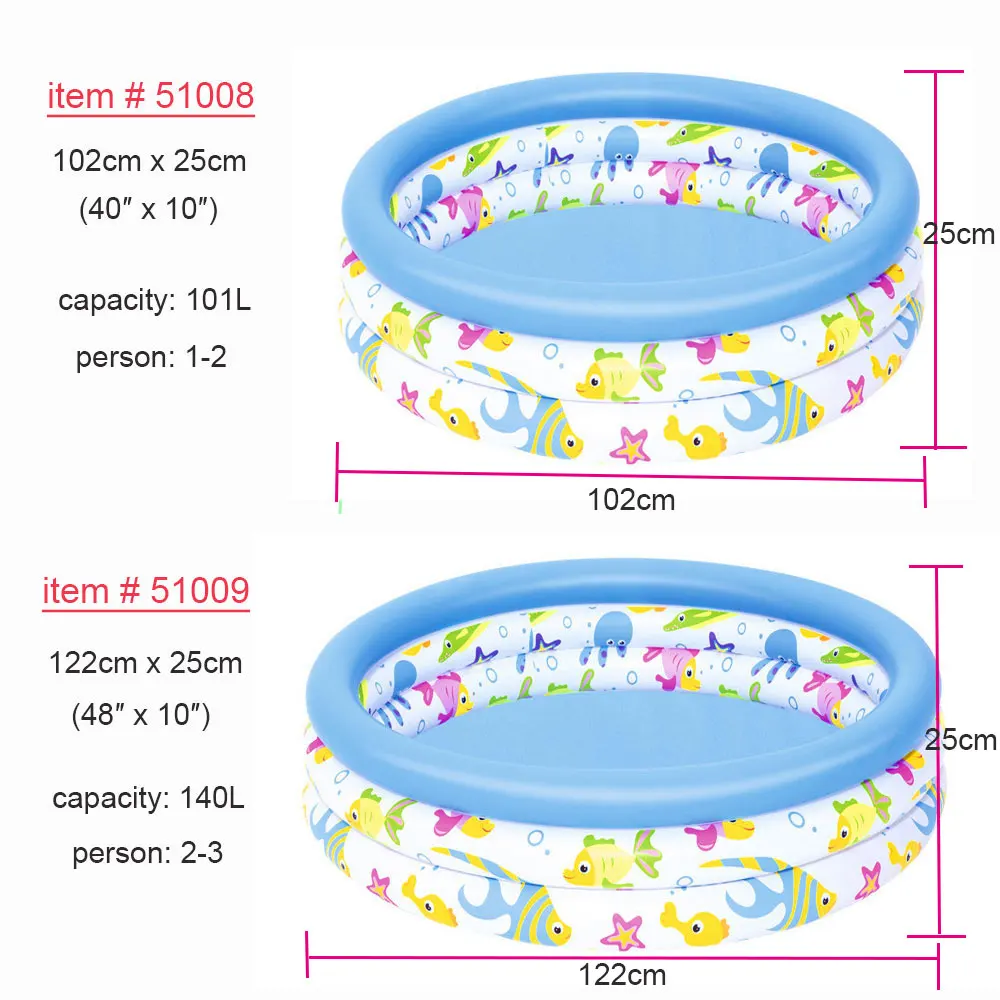 40” X 10” Round 3 Rings Child Kids Inflatable Swimming Pool Baby Infant Ball Pit Pool Ocean Pattern Age 2 and Up Summer Fun Tubs