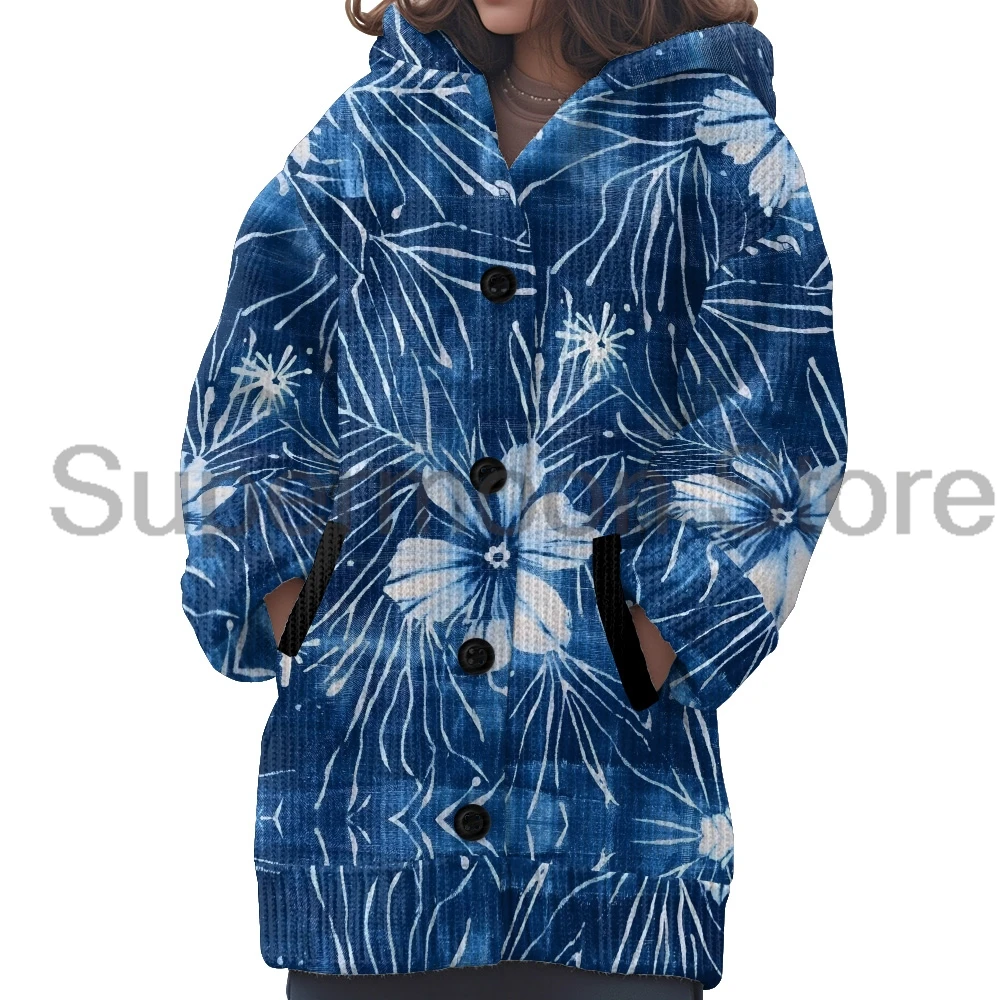 

Floral Tie Dye Printed Button Down Hooded Cardigan Women's Long Sleeve Streetwear Daily Outerwear Sweater Winter Coat 7