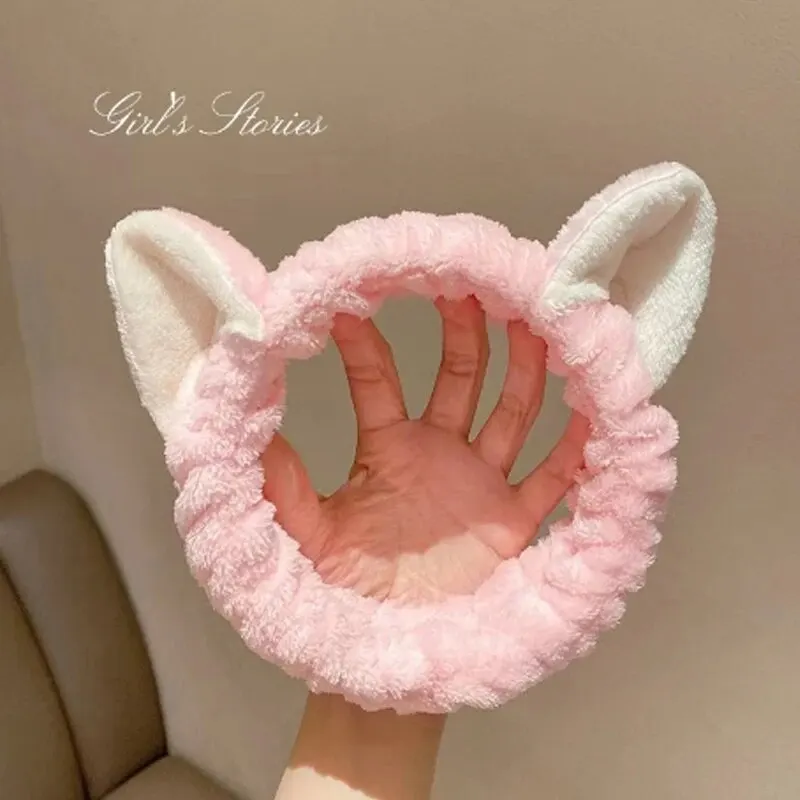 Diadema con orejas de gato de dibujos animados, diadema especial para niñas para lavar sus caras y aplicar máscaras, banda para el cabello para lavabo y banda para el cabello