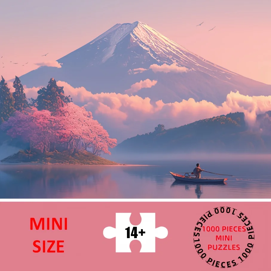 

Мини-пазл для взрослых — Картина «Гора Фудзи, цветущие сакуры и спокойное озеро», яркие цвета, 14,96x10,24 дюйма, для дома