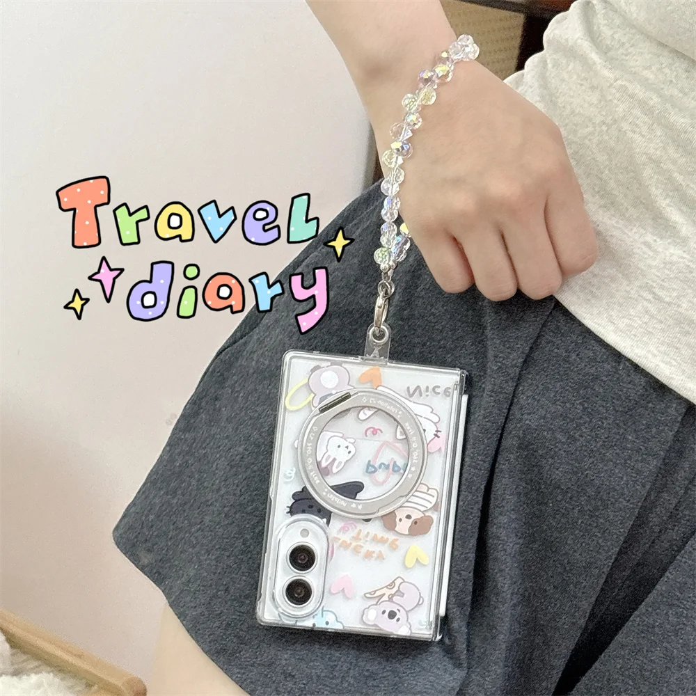 Cute Cartoon Animal Magnetic 360°Rotating Stand Case For Samsung Galaxy Z Fold 8 Protection For Magsafe Hard PC Phone Cover