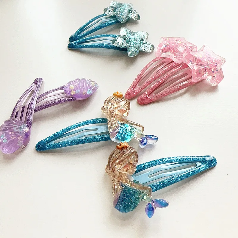 

20Sets Glitter Mermaid Shell Starfish Star Snap Clips Cartoon Barrettes Fashion Headwear Boutique Hair Accessories for Girls