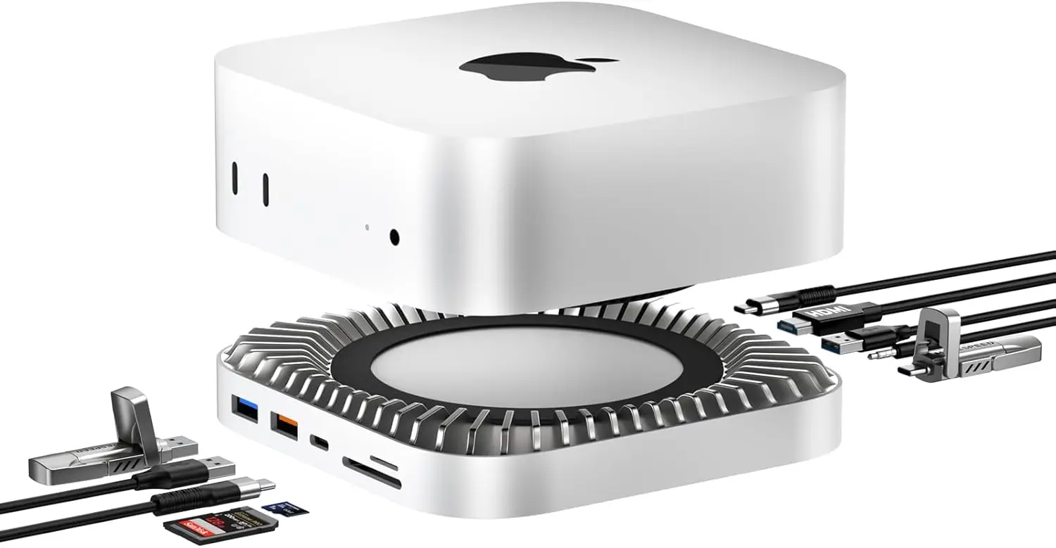 

Док-станция M4 для Mac Mini с 10-в-1 концентратором, корпусом для M.2 SSD, 4K HDMI, быстрыми USB-портами и зарядкой