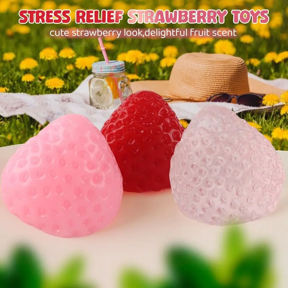TPR Strawberry Squishies Sticky Texture OPP Packaging Strawberry Squeeze Upgrade Version Soft Touch Fruit Squishies