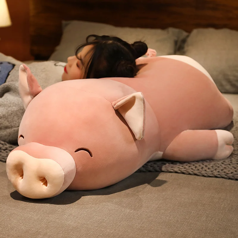 50-100cm Giant Cute Squishy Pig Stuffed Doll Lying Plush Piggy Toy Animals Soft Plushie Pillow Cushion Kids Birthday Gift