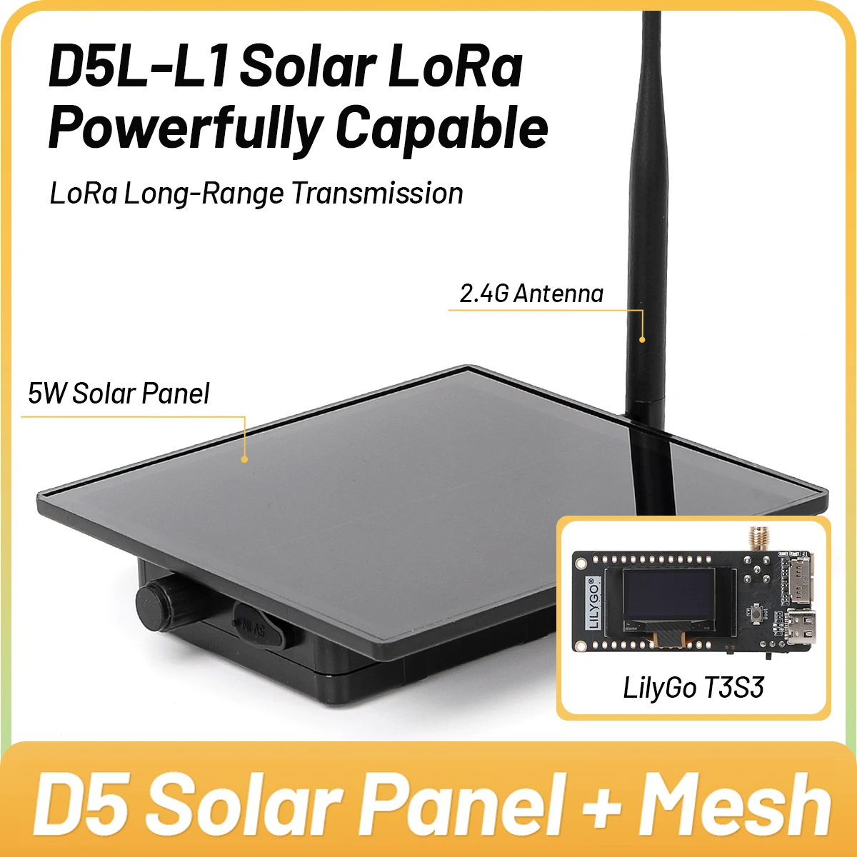 D5L Mesh LoRa Device Solar Lora Node Repeater with LilyGo T3S3 V1.2 ESP32 SX1262 Wireless Module Built in Battery Controller
