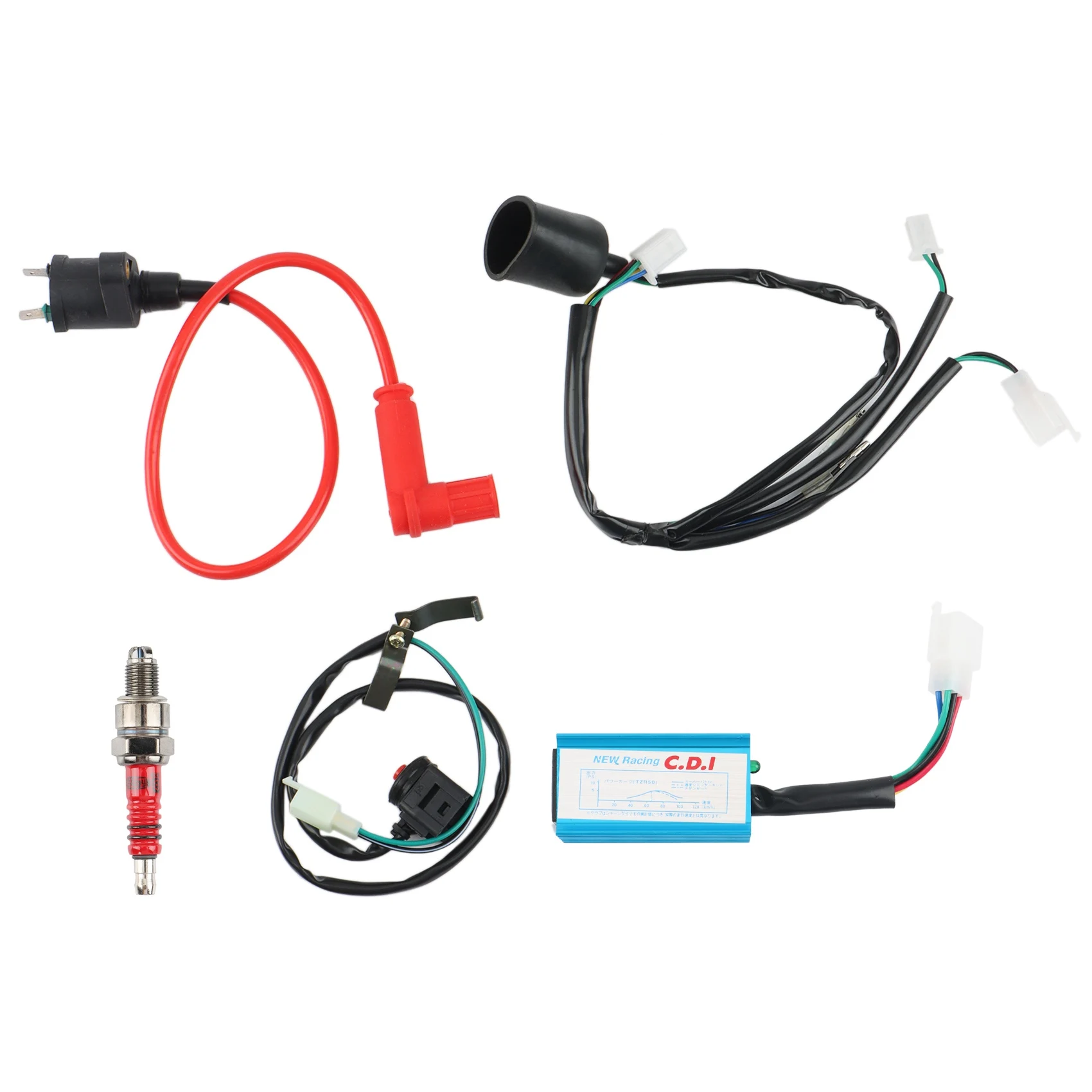 Motorcycle CDI Ignition Coil Wiring Harness Starter Switch Sparks Plug Kit for 50Cc 110Cc 125Cc 140Cc Scooter ATV Quad