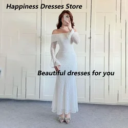 Customized Off The Shoulder Evening Dress Long Sleeves Lace Mermaid Formal Party Gown Ankle-Length Formal Occasion Gown