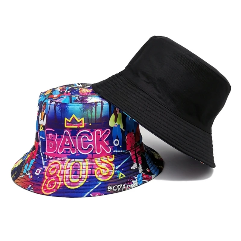 Colorful Print Sun Protective Hat Double-sided Dance Hat Hiphop Bucket Hat Dropshipping