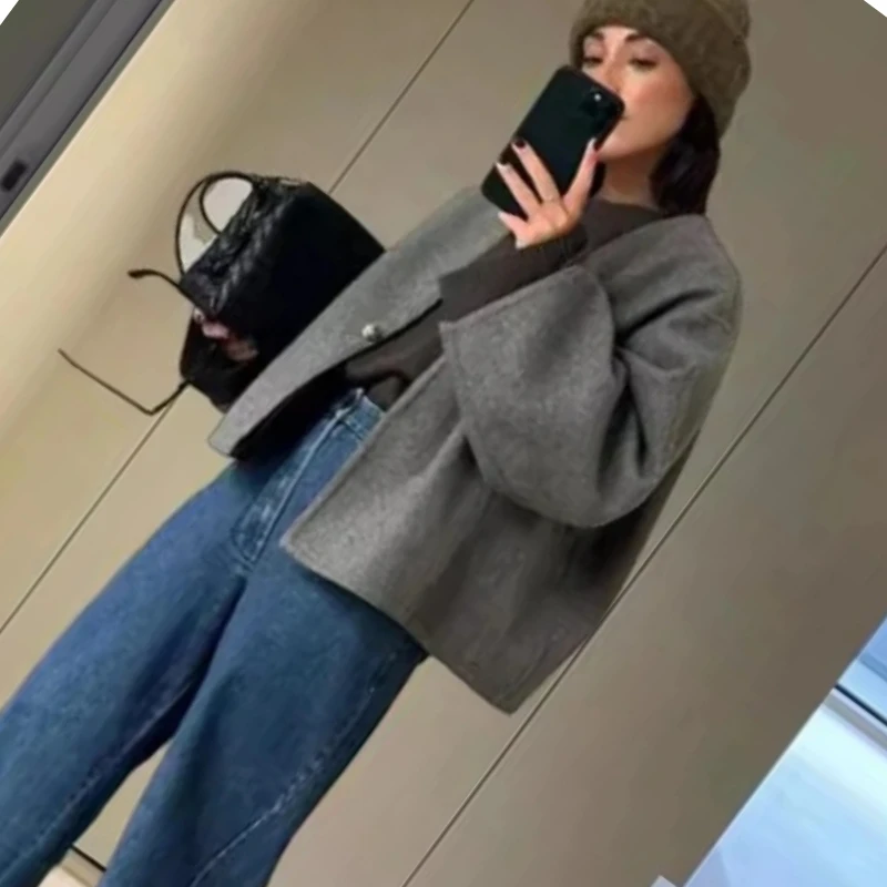 

Ретро тренд, модный шерстяной кардиган с v-образным вырезом для женщин, свободная твидовая куртка с длинными рукавами, весенне-осенняя верхняя одежда, одежда Harajuku