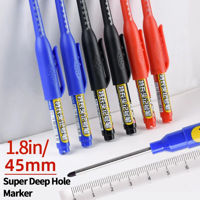 

Multi-Purpose 45mm Deep Drill Hole Long Nib Waterproof Marker Pens Refillable for Bathroom Woodworking Long Head Carpenter