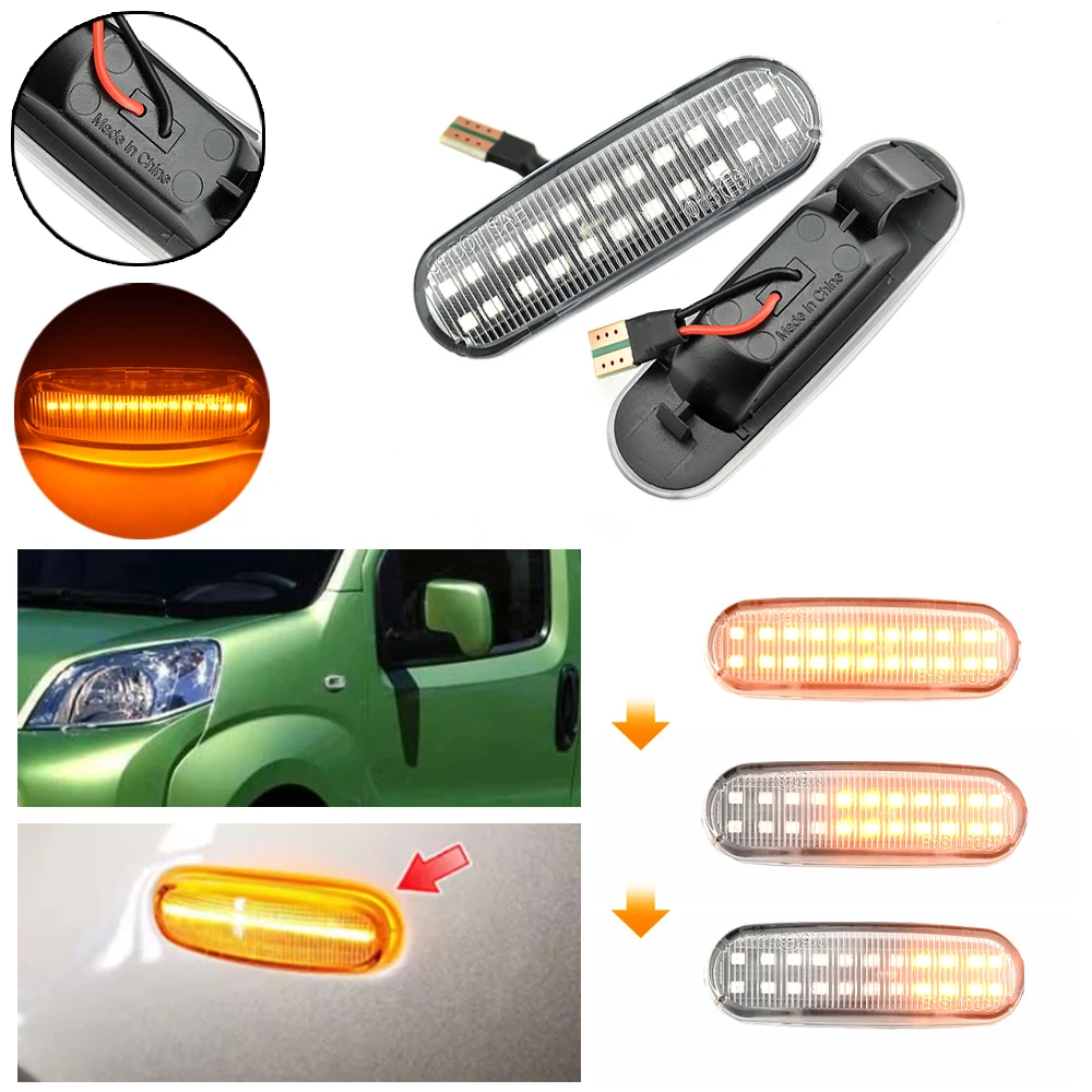2Pcs Amber LED Dynamic Turn Signal Side Marker Lights for Fiat Panda Punto Evo Stilo Qubo Peugeot Citroen Lancia Musa 350