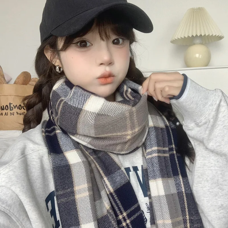 Japanischer JK College-Stil, karierter Schal für Damen, Winter, Senior Sense, koreanische Version, vielseitig, für Studenten, Paare, Winter, warm