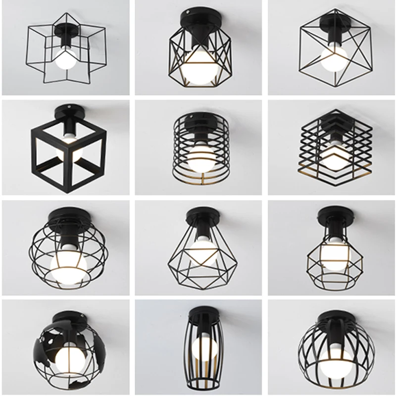 

Iron Cage Metal Retro Ceiling Lamp for Entrance Aisle Interior E27 Vintage Ceiling Lights for Bedroom Kitchen Indoor Lighting