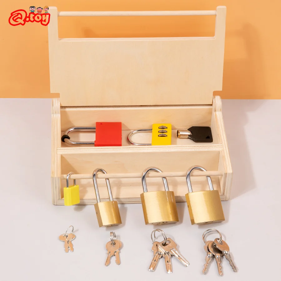 

Wooden Montessori Box Locks Set Educational Sensory Toys Children Early Learning Cognition Toy Lock-Unlock Match Game for Kids